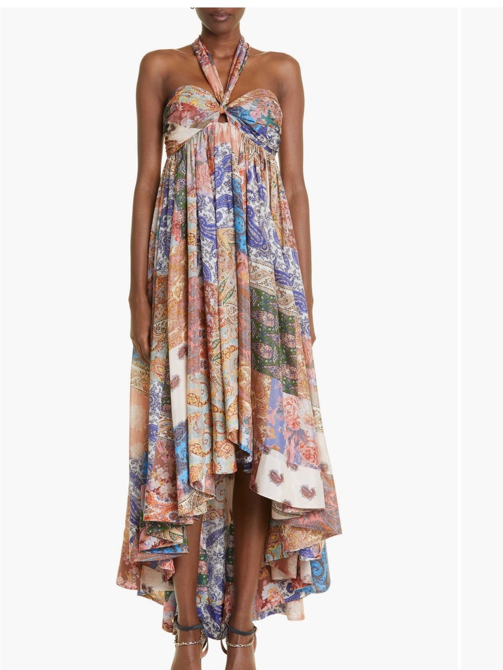 Zimmermann Devi Mix Print Silk Halter Dress Size 3